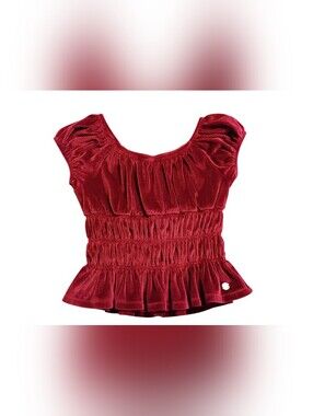 Like New! Girls Velvet Romper - Red Burgundy Ruffle 7/8
